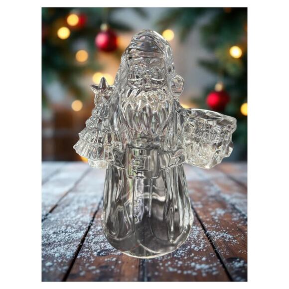Vintage Clear Heavy Glass Santa Taper Candle Holder Christmas Holiday Decoration - Picture 6 of 15